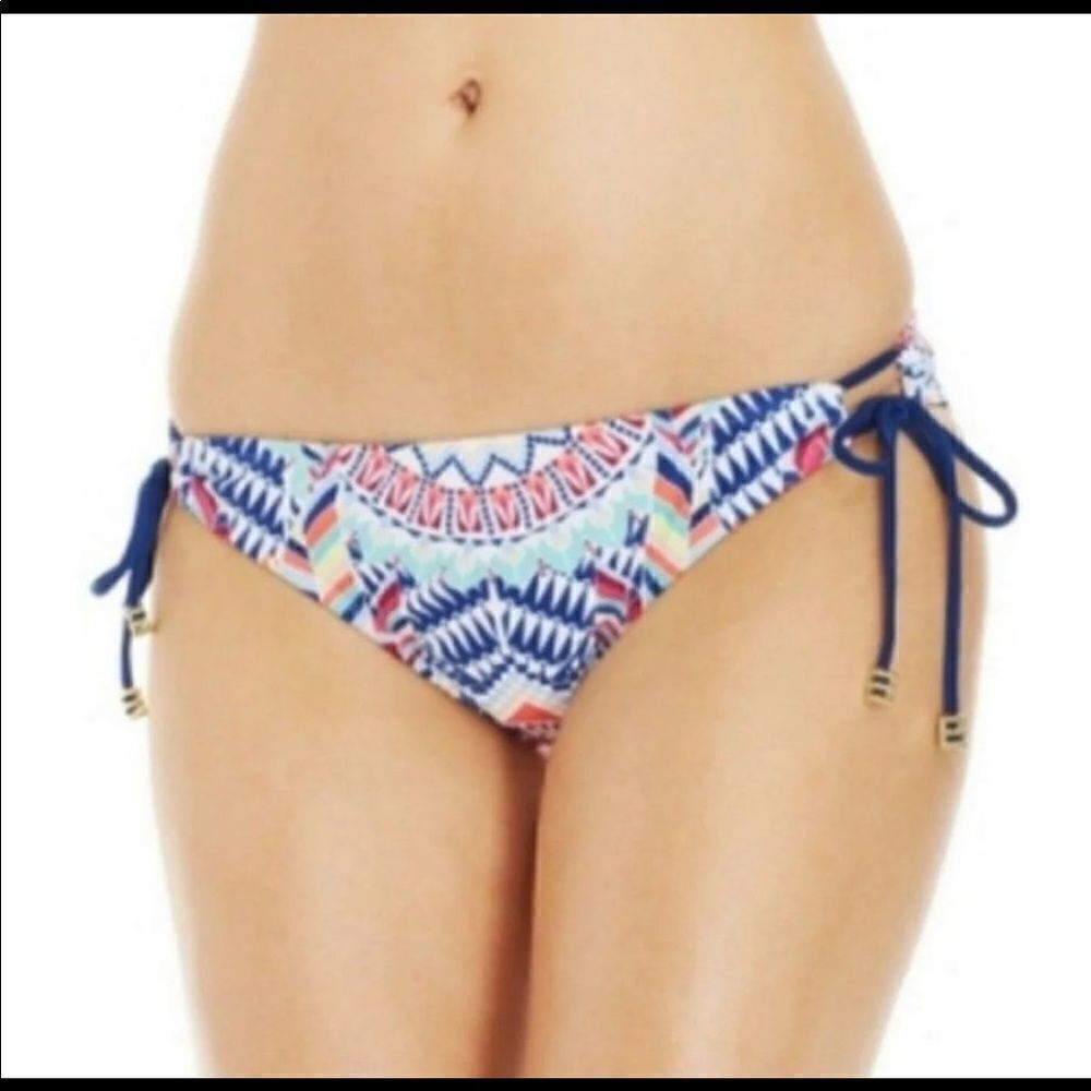 Bar III Talula Tunnel Side Tie Hipster Bikini Bottoms Indigo Multi size XL